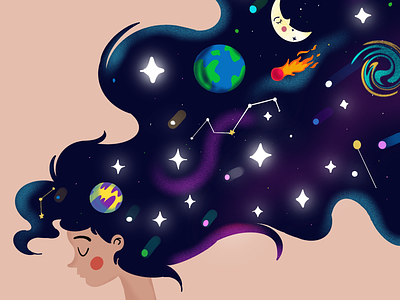 Lost in space colorful design gradient illustration illustrations milky way moon planets procreate art space space girl stars vector vectors
