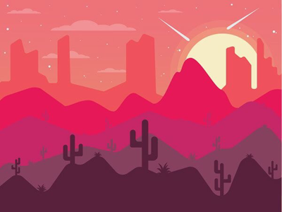 Desert Landscape cactus desert gradient graphic design horizon illustrations landscape design mountains stars sunset