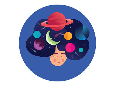 Space abstact color cosmos creative design flat girl icon illustration illustrations planets space stars vector