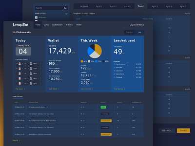 Sport betting app dashboard dark ui dashboard layout uiux user interface web app