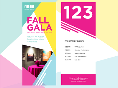 Out On Screen Fall Gala 2018 auction paddle branding design event event branding facebook banner gala marketing