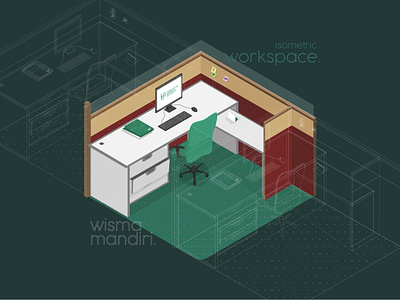 Isometric Workspace architechture design flat illustration isometric vector workspace