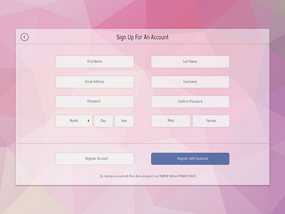Music Book - Register Page account design music book register sketch 3 ui design ux design