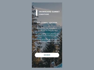 Snowboard Summit Conditions - Verify Account conditions mobiledesign snow snowboard snowboarding summit ui uidesign ux uxdesign weatherconditions winter