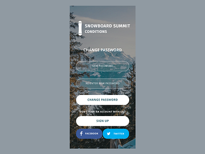 Snowboard Summit Conditions - Change Password app design mobile design snow snowboard snowboarding sports ui ux weather winter