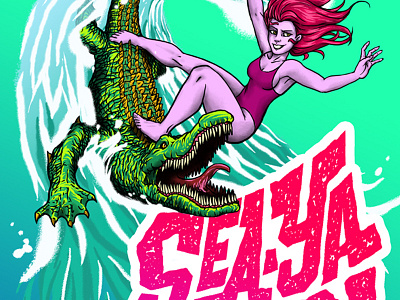 Surf allilgator crocodile girl sea surf