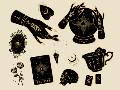 Divination Flash Sheet atx badge design branding design designer graphic design illustration illustrator mysticism skull