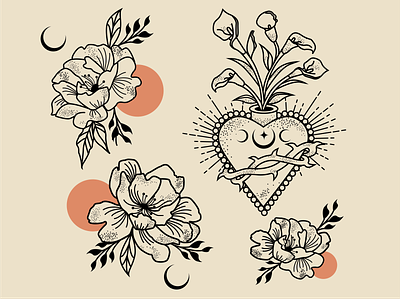 Calla Lily Sacred Heart & Peonies alchemy atx design designer graphic design illustrator logo mysticism tattoo art tattoo design tattoos