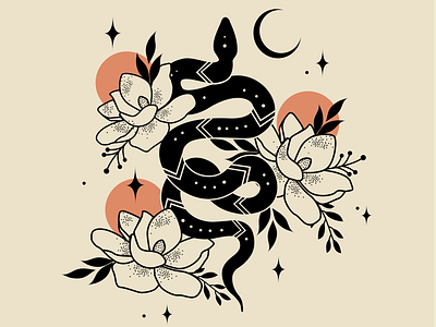 Serpent + Floral design graphicdesign illustration illustrator mystical art serpent snake tattoo style atx