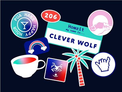 Clever Wolf Seattle adobe illustrator brand identity branding design hawaii icon illustration logo seattle stickers vector