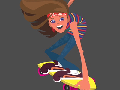 Skateboarder1 1970s character girl illustration skateboarder vector