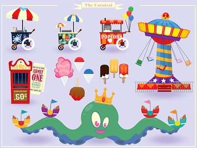 CARNIVAL JOY RIDE amusement carnival clip art fair food ice cream illustration octopus park rides swings tickets vector vendor