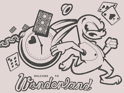 Rabbit in Wonderland alice bunny cards cartoon illustration postcard rabbit travel vector watch white wonderland