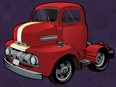 Retro Truck.Red diesel fifties hotrod illustration retro semi truck vintage