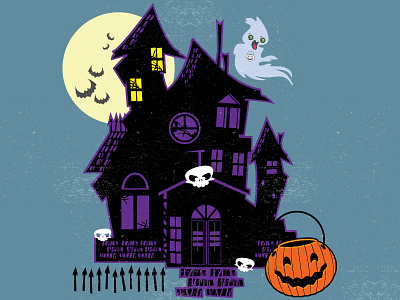 Haunted When the Minutes Drag dwelling ghost halloween haunted home house illustration moon scary skull