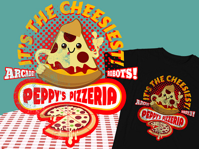 Peppys Pizza Dribbble food pizza restaurant retro threadless tshirt vintage