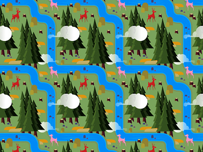 Forest Repeating.Dribbble deer fauna flora forest illustrator pattern repeating stream tile vector