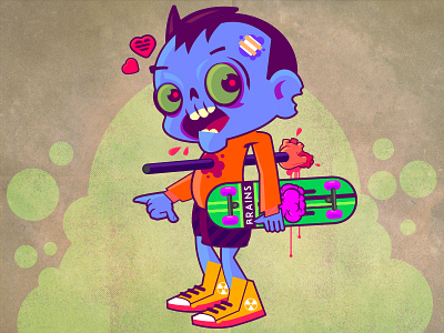 Zomb-Ollie character drawlloween16 halloween kid skateboard skater undead zombie
