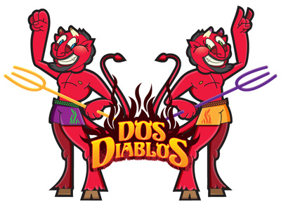 2 Devils cartoon devil diablo food hispanic illustration lettering logo logo design mascot mexican satan scorch scratch spanish truck typography vector design vector illustration