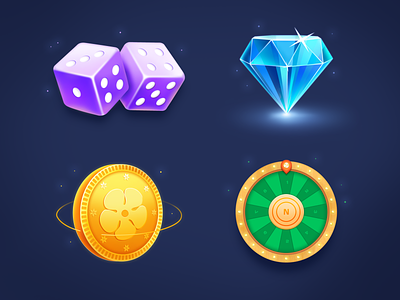 Game Icon blue coin dice game gold green icon purple shine turntable
