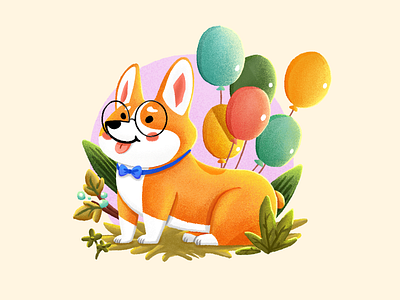 Adorable Puppy1 balloon corgi cute dog flower glasses graphic design grass illustration leaf pet tie