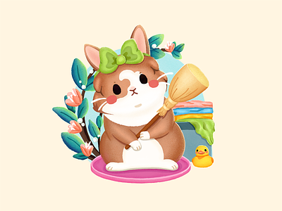 Adorable Puppy2 animal besom bowknot bunny clothes cute graphic design housemaid illustration laundry basket leaf rabbit rubber duck servant girl tray