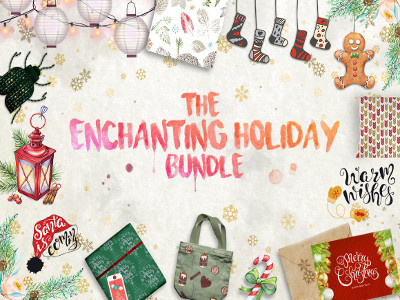 The Enchanting Holiday Bundle – Christmas & Winter Elements brushes christmas fonts graphic design hand drawn holiday icons illustrations patterns snowflakes vectors watercolor