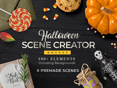 Free Halloween Scene Creator: 8 Pre-made Scenes | 100+ Elements design resources free downloads freebie graphic elements halloween mockup bundle premade scenes scene scenecreator