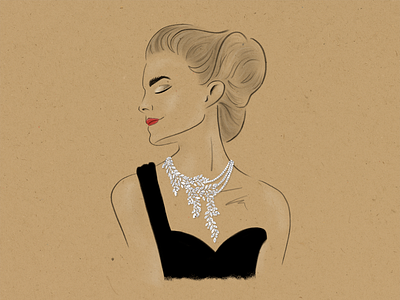elegant diamond diamonds drawing hand drawn illustration jewelry lady portrait sketch woman