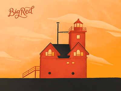 Summer Sunsets big red hand lettering illustration light house lighthouse orange procreate sunset warm hues