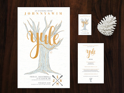 Yule custom type event marketing fancy formal gold foil hand lettering lettering marketing menu mock up poster ticket
