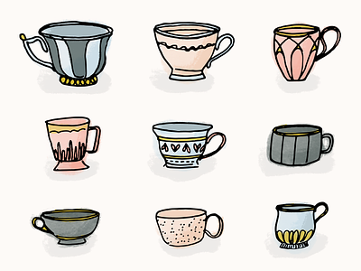 Tea drawing illustration tea teacups