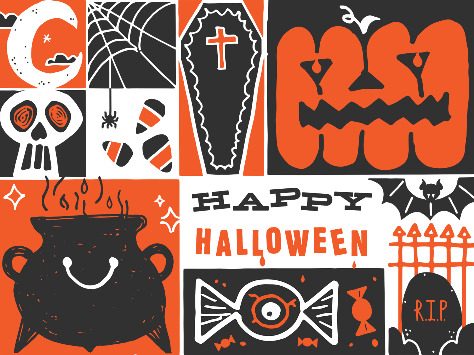 Candy, Cauldrons, and Coffins, Oh My! Halloween 2022 design graphic design halloween illustration malley design spooky