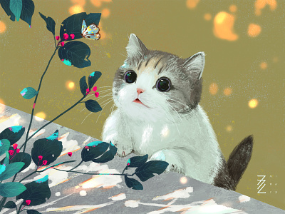 cat butterfly cat cats illustration