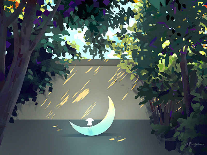 门前的小时光2 art green illustrations moon scenery tree