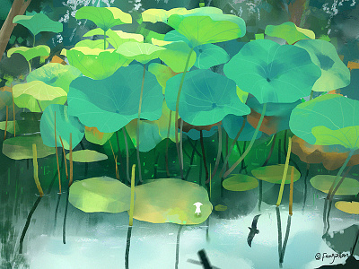 梦幻之旅-荷 art green illustrations lotus tree