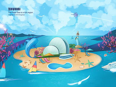 ZhuHai art blue illustrations postcard sea tourism zhuhai