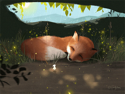 梦幻之旅-fox art dream fox green yellow