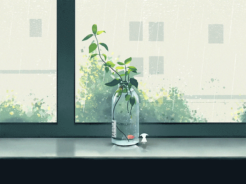 梦幻之旅-窗外下雨了 art dream flat green illustration