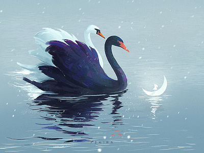 Winter adventure art blue illustration lake swan white winter