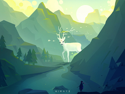 Valley deer green illustration illustrations scenery tree