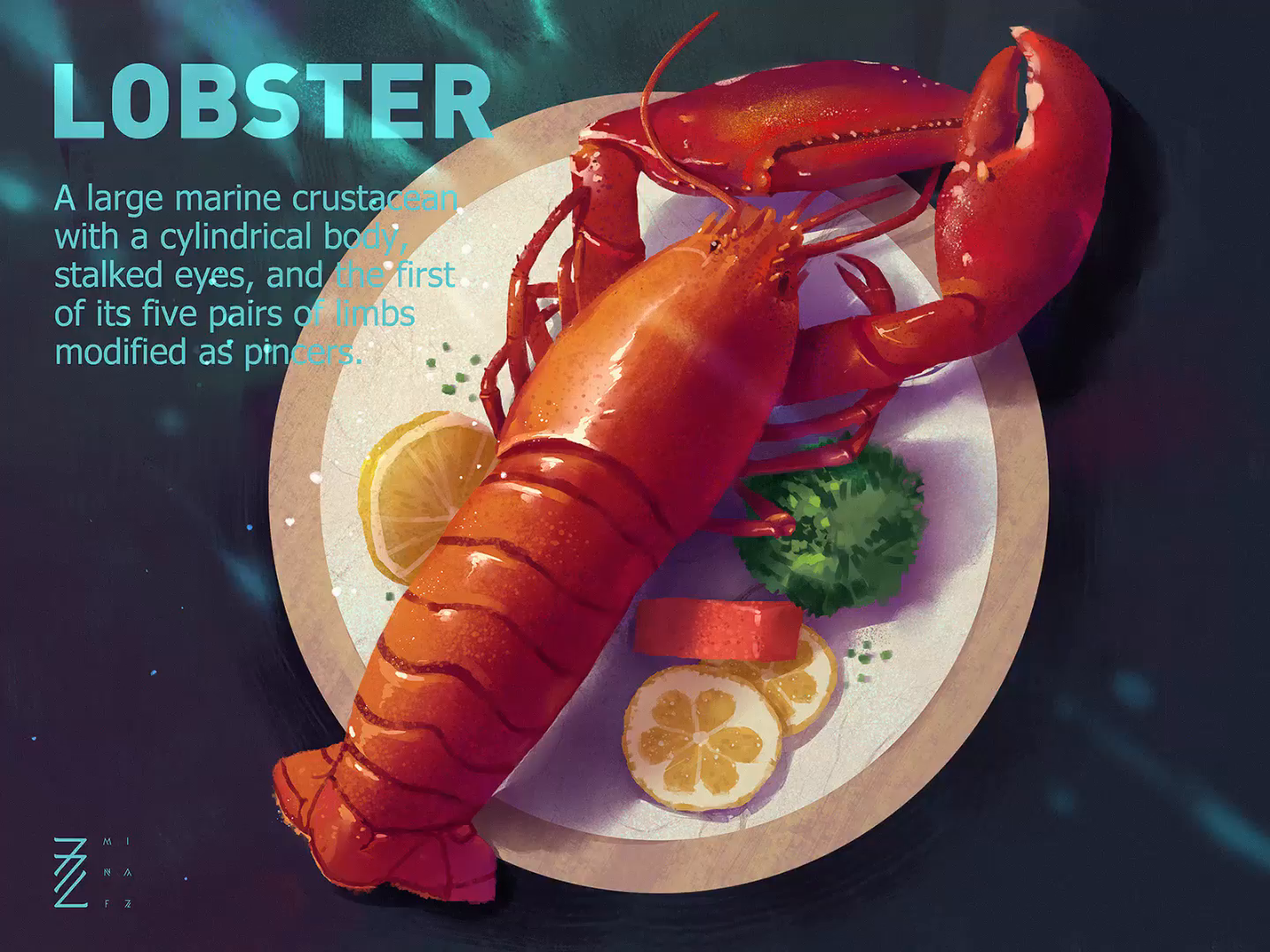 Lobster illustration by Mina FZ. for Queble on Dribbble