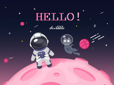 Dribbble first shot! cat cute dribbble first shot space