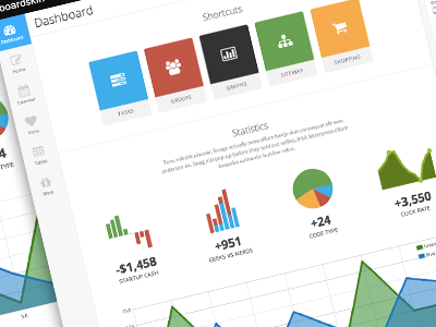 Boardskin admin apps blue bootstrap calendar colorfull flat design graph red shortcut statistic template ui yellow