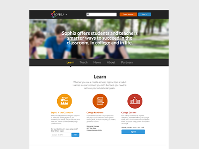 Sophia Learning color featured features flat flat design flat ui landing learning listing orange red rounded rounder yellow