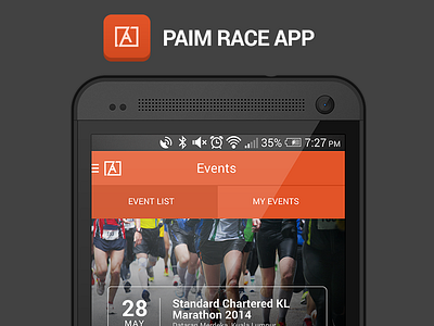 PAIM Race App android events flat design ios marathon mobile ux orange race