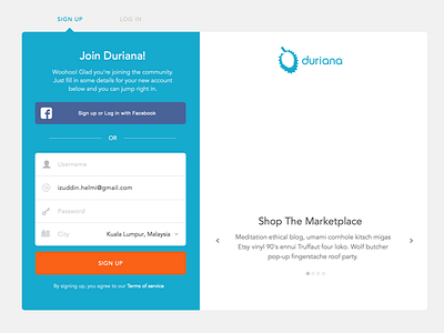 Duriana - Web Sign Up blue introduction log in login registration sign up slider