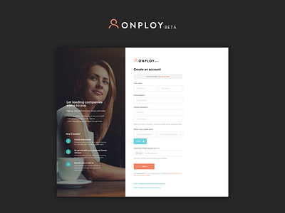 Onploy.com - Candidate Signup candidate create account forms input job login onploy signup