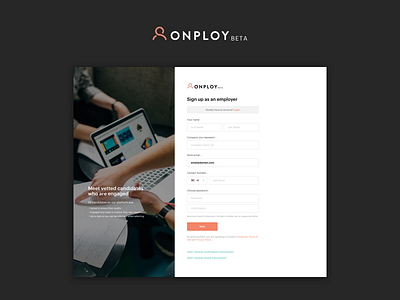 Onploy.com - Employer Signup candidate create account forms input job login onploy signup