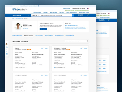 Fisher Scientific – User Profile dashboard healthcare landing page profile responsive ui visual design web design website